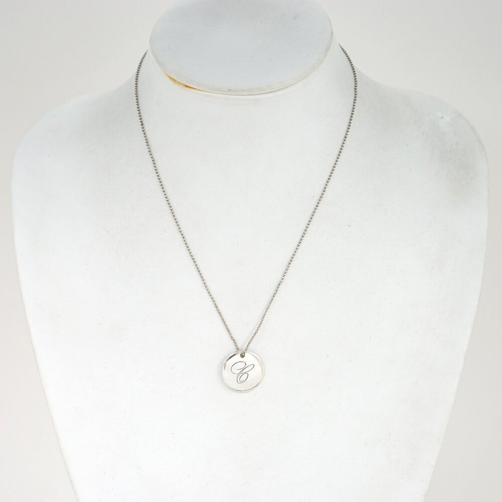 Tiffany & Co. Letter E Disc Round Ball Chain Necklace 17" Silver 925 Auth w/Bag - Picture 5 of 7